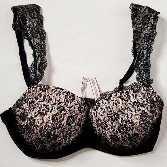 Victoria's Secret Lace Black& Blush linning Sz 34DD Lace Strap Adjustable - Picture 2 of 6